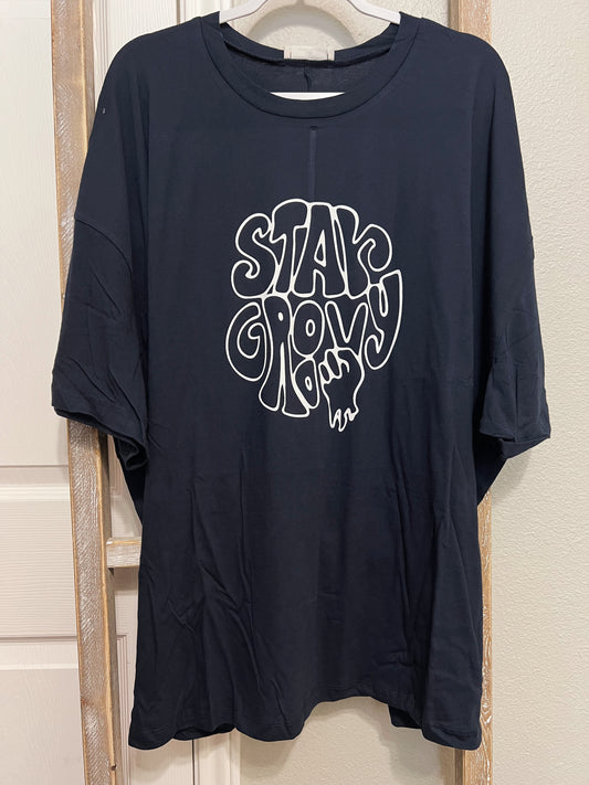 Stay Groovy Oversized Graphic Tee Navy