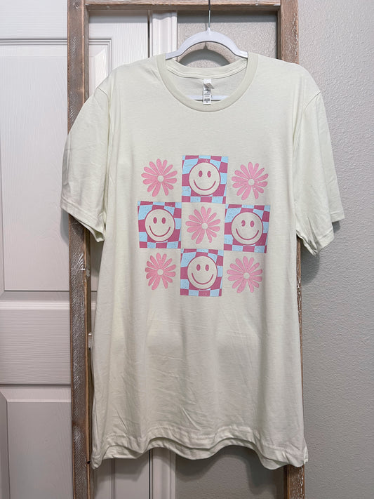 Floral Checkers Graphic Tee Ivory