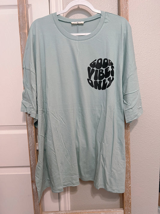 Good Vibes Only Oversized Graphic Tee Green