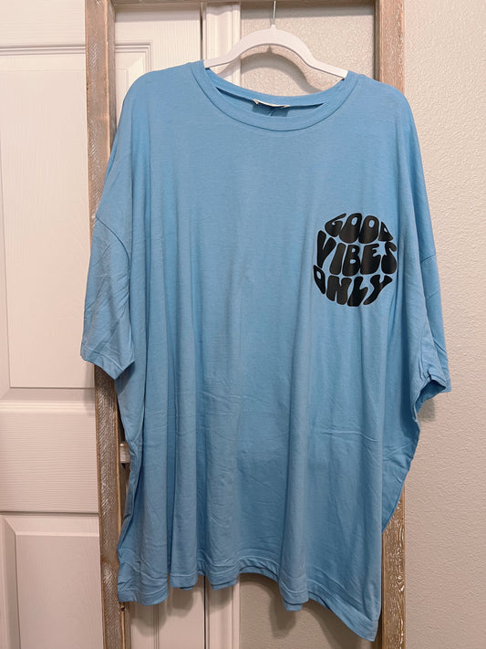 Good Vibes Only Oversized Graphic Tee Blue